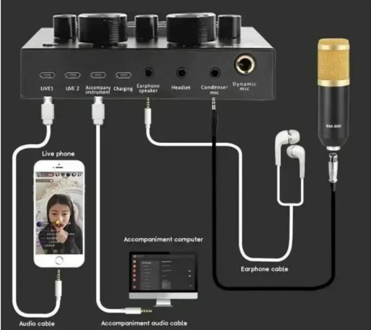 Kit Audio Profissional - Interface Mixer Audio V8, Microfone e Braço articulado. - Foto 3
