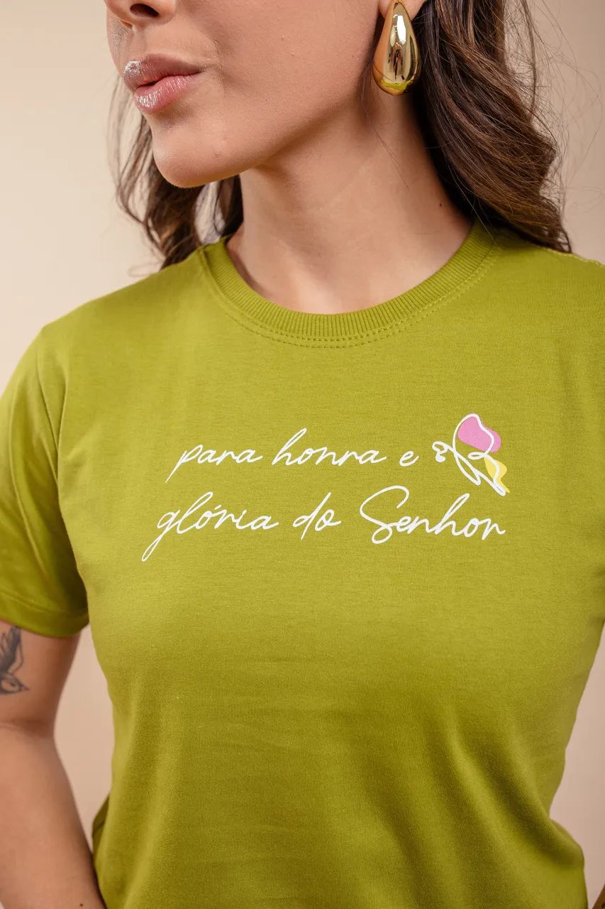 T-shirt Verde: Para honra e glória do Senhor I Presente - Foto 4