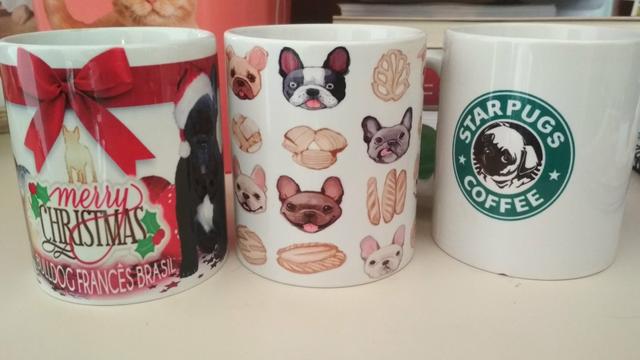 Caneca porcelana natal Bulldog francês pug