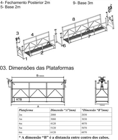 Balancim Manual KTB Plataforma 2 ou 3m com Guincho e Cabo de Aço - Andaime Suspenso - Foto 4