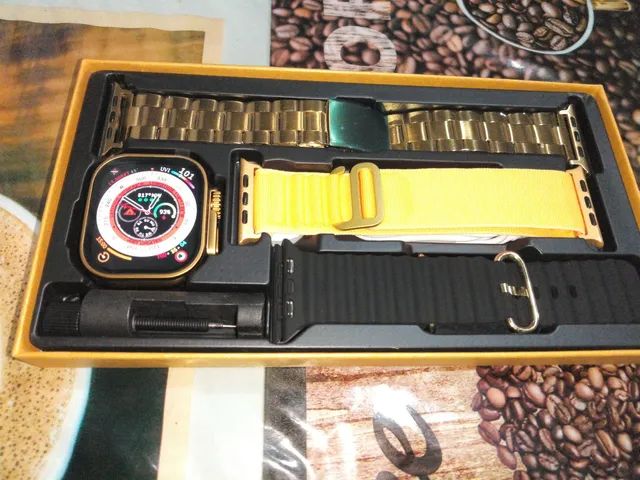 PROMOÇÃO PRA ACABAR!! Smartwatch NFC Dourado com 3 PULSEIRAS!! (G9 ULTRA PRO GOLD 2023)
