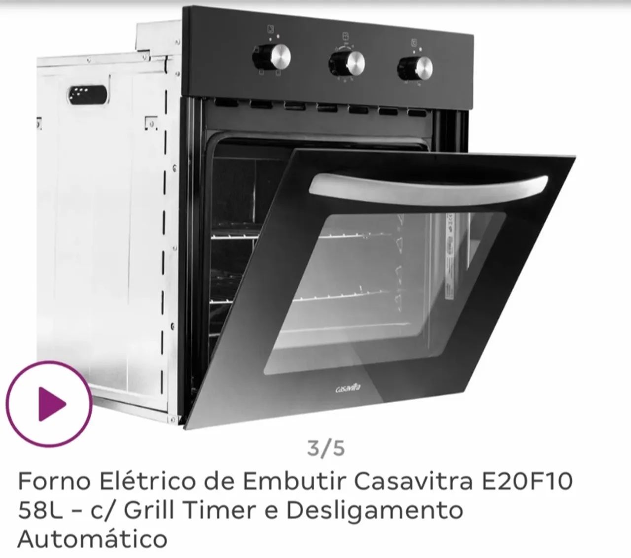 Forno Elétrico de Embutir 58L - Casavitra  - Foto 2