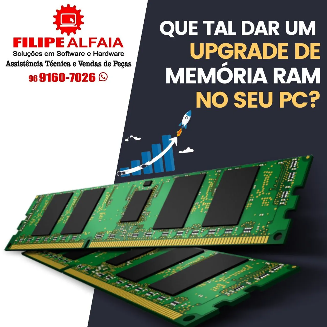 Memórias RAM, tamanhos e modelos variados.