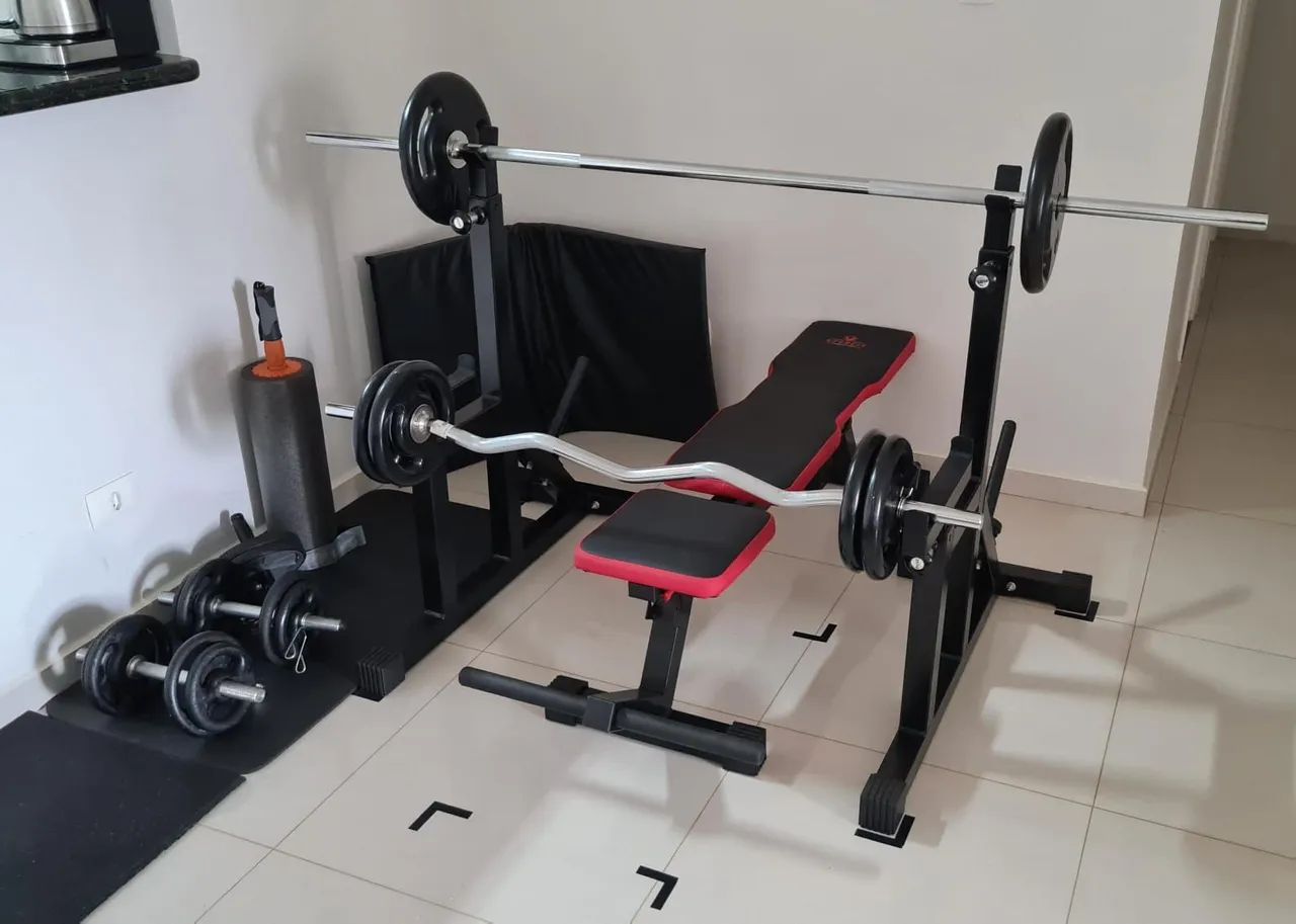 Banco de Musculação com Suporte para Barra e Halteres