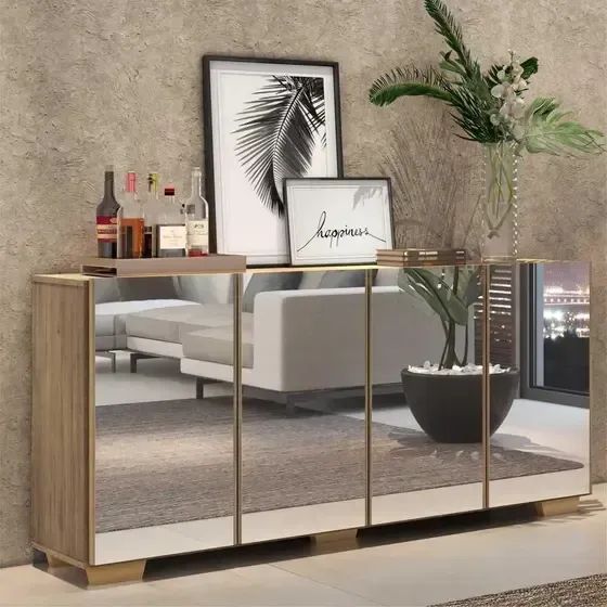 Aparador buffet 4 portas ccom espelho   (novo, lacrado e com garantia)