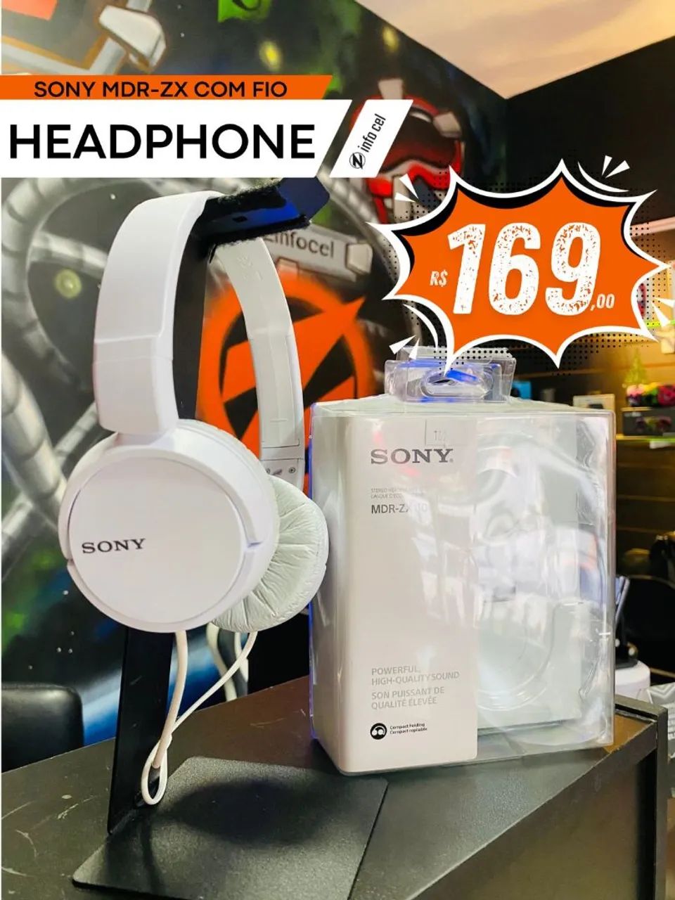 Fone de Ouvido Sony MDR-ZX com Fio - Novo