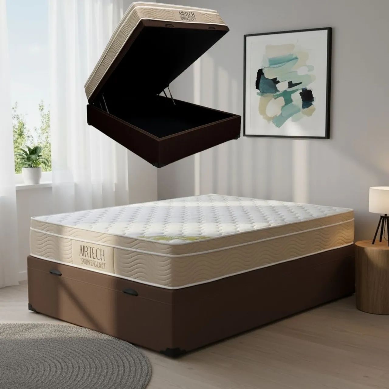 Colchão Casal Airtech Springpocket Ortobom  + Base Box Baú  - Entrega Rápida 