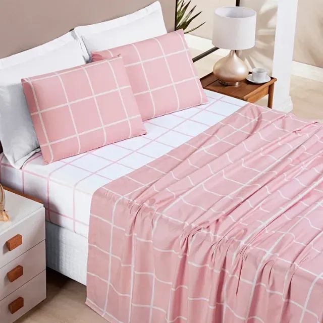 Jogo de Lençol Rosa Pastel Estampado 4 peças - Foto 2