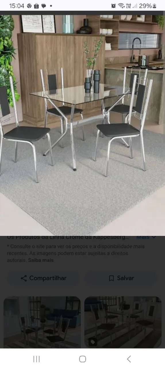 Mesa de Jantar em Vidro e Aço Cromado
