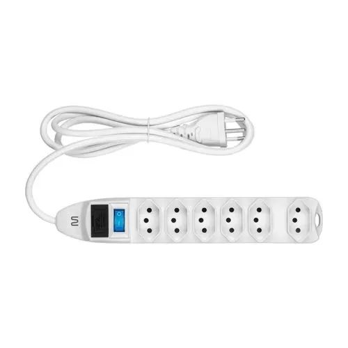 Extensão elétrica com 6 tomadas e interruptor