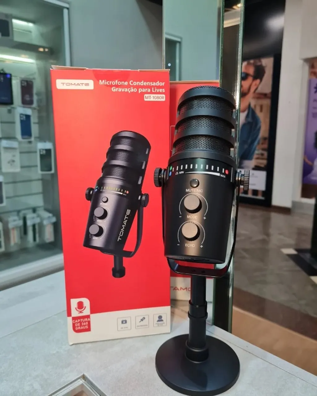 Microfone Condensador Lives Podcast Captura 360 Tomate MT-1080R