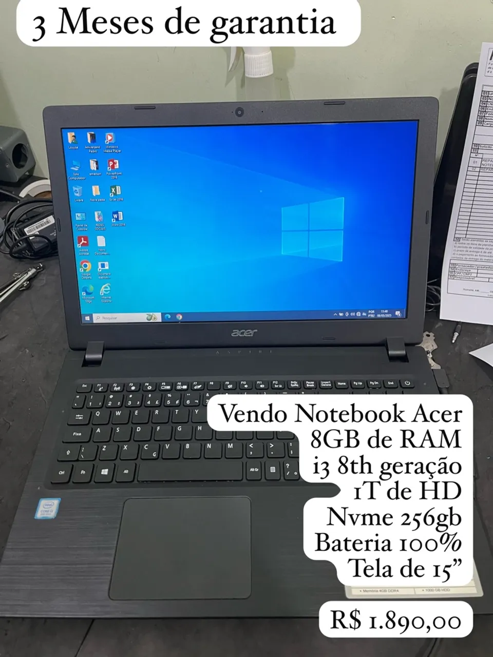 Notebook Acer 8GB RAM i3 8ª Geração 1TB HD - R$1.890,00