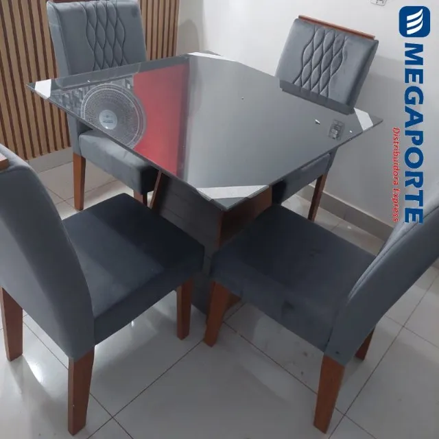 Mesa de Jantar 4 Cadeiras Tampo de Vidro (Novo) Entrega Grátis!