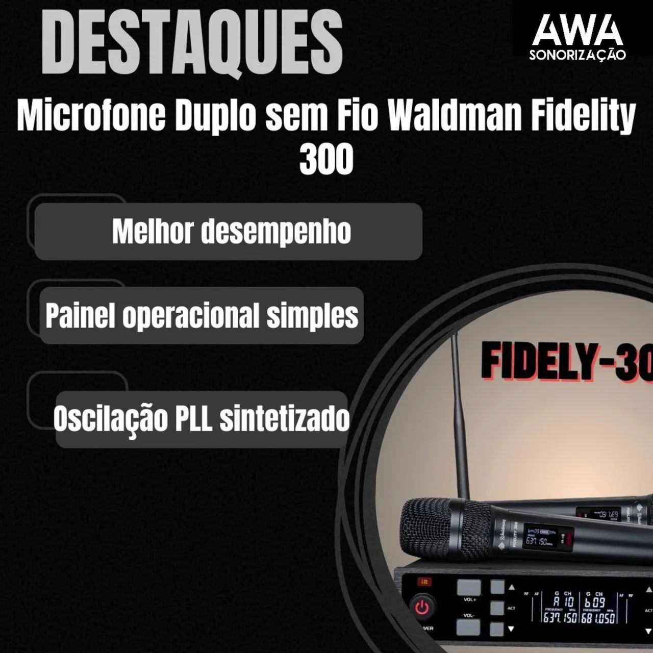 Microfone Bastão Duplo Sem Fio Waldman Fidelity 300 WFD-300 - Foto 3