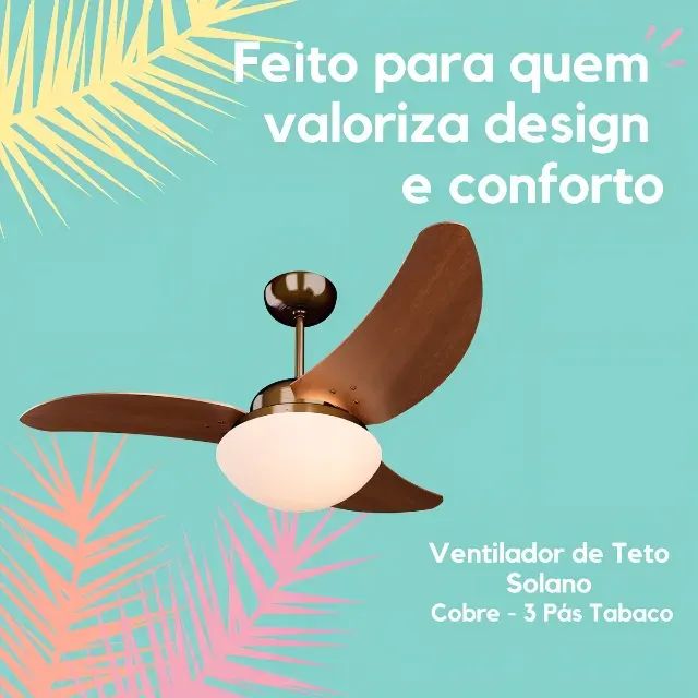 Ventilador De Teto Quarto Sala 3 Pás Tron Solano 130w Cobre 127v - Foto 5