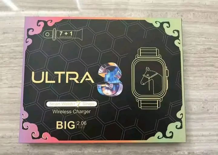 Relógio inteligente Smartwatch Ultra 3 com 7 pulseiras e carregador - Foto 2