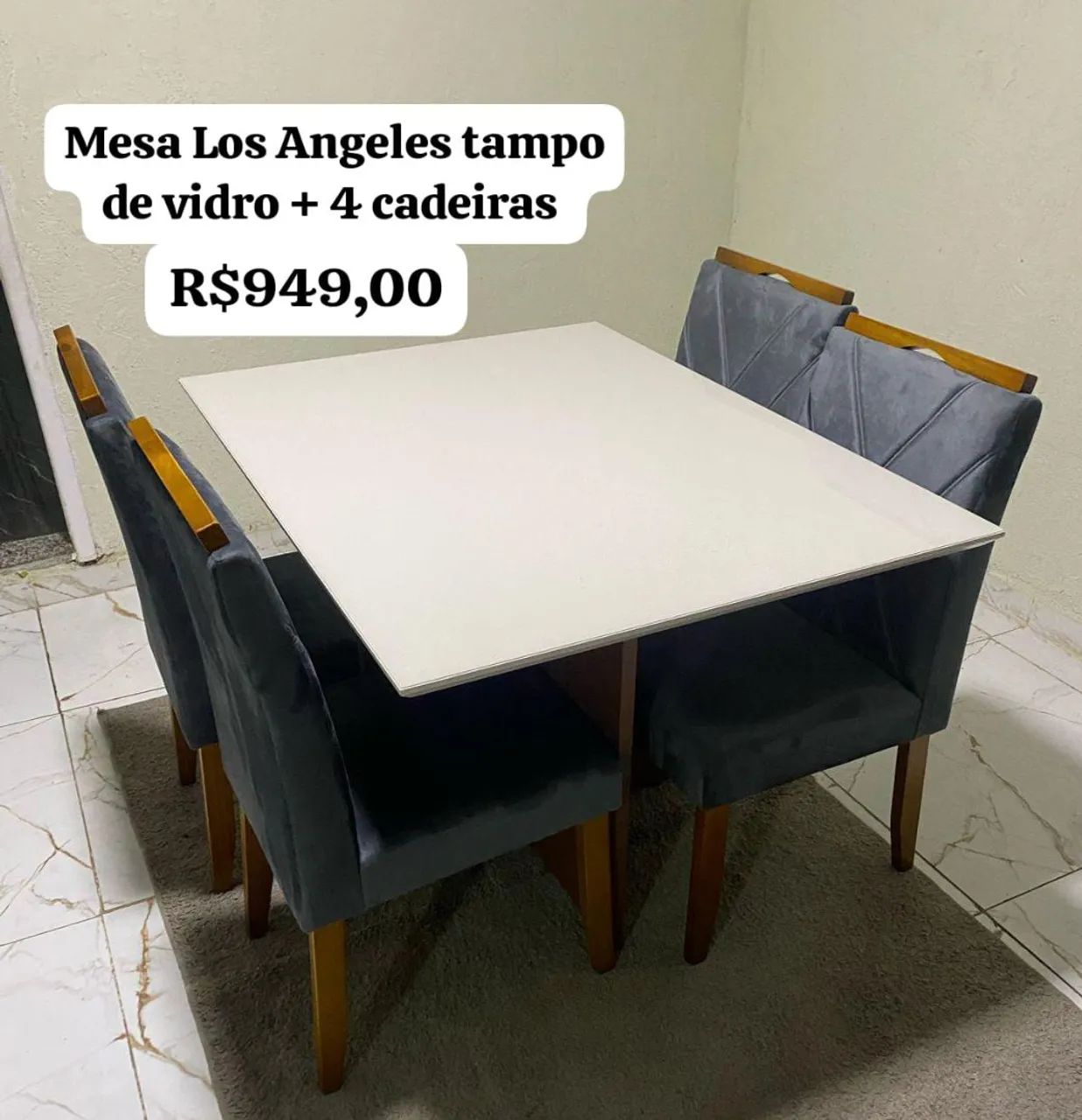 Mesa Los Angeles tampo de vidro + 4 cadeiras - Foto 4