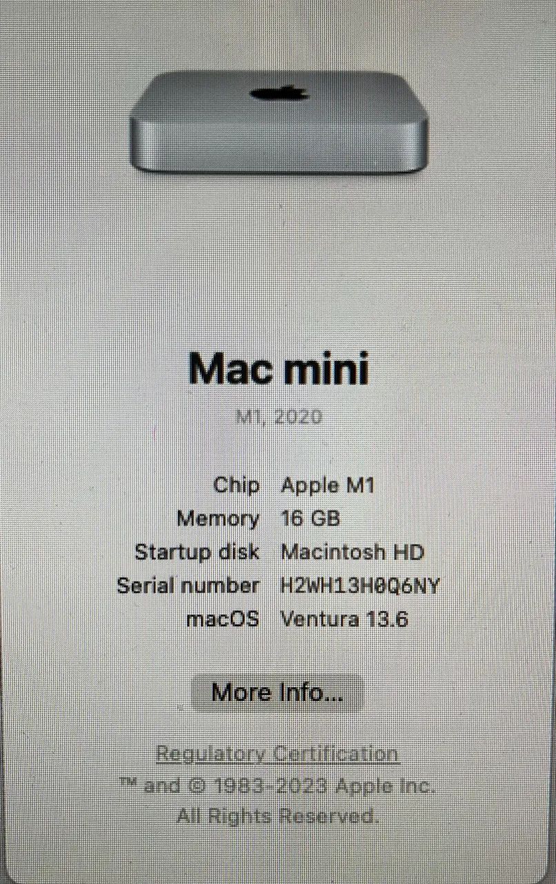 MAC MINI M1 16GB SSD 256. POUQUÍSSIMO USADO! ULTRA VELOZ