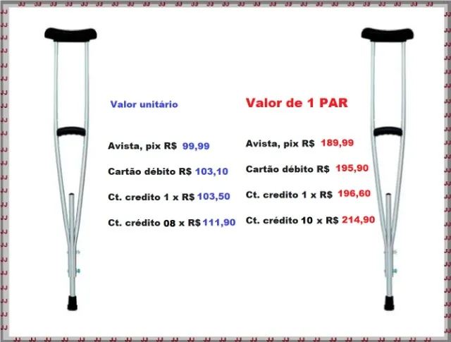 Par de muletas em alumínio infantil - juvenil regulável suporta 100 kg