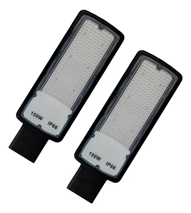 2 Luminárias Publica LED 150W Para Poste SMD Slim Com Relê Fotocélula Embutido IP67 Branco