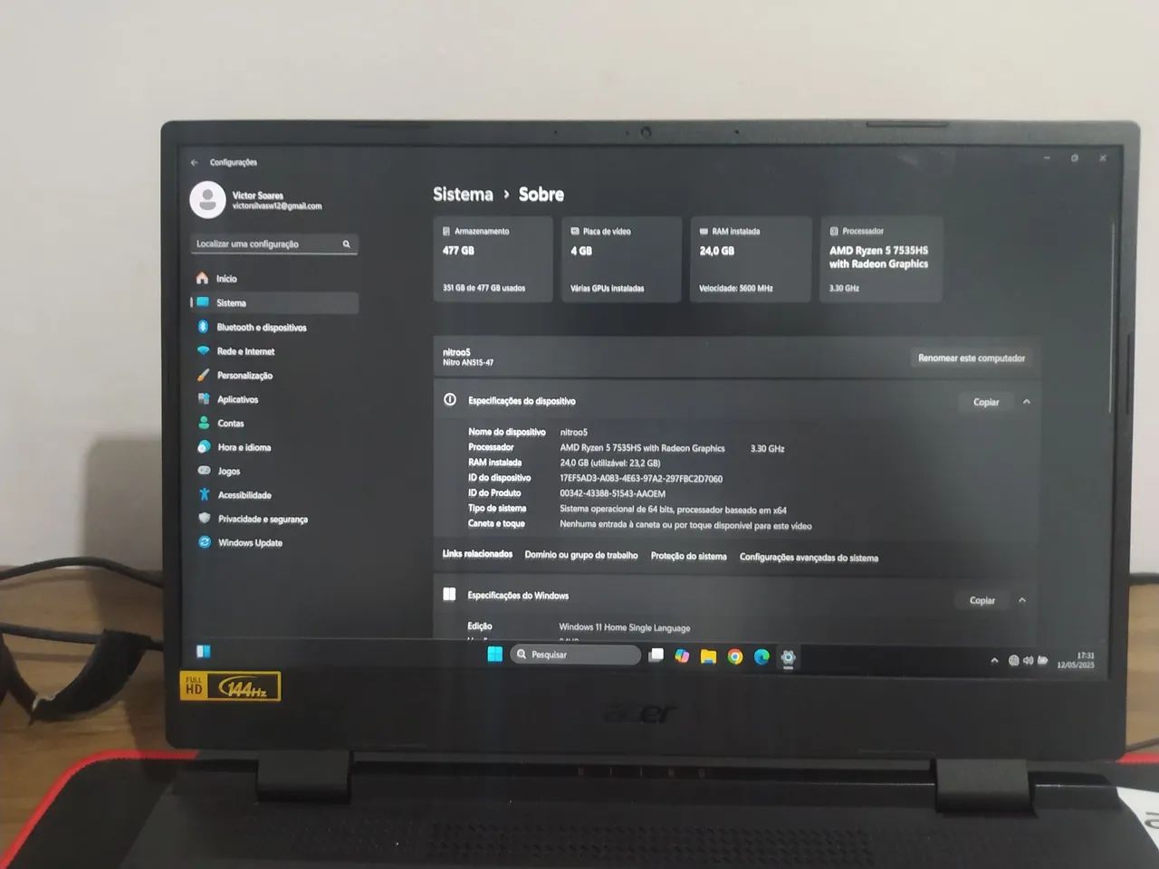 ACER NITRO 5 RTX 3050 E RYZEN 5 - Foto 2