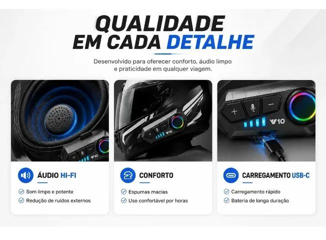 Fone de Ouvido Para Capacete Bluetooth Com Microfone Prova D´Agua Ipx6 - Foto 4