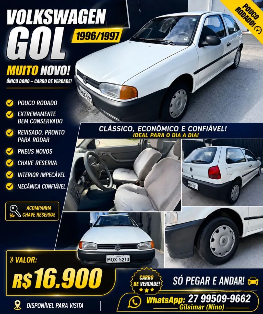 Volkswagen Gol GERAÇÃO II 1000 PLUS 8V 50CV GASOLINA MEC. 2P 1996