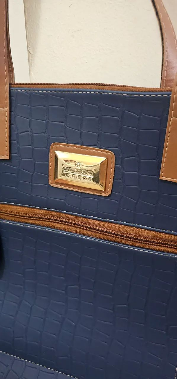 Bolsa couro fino elegante azul escuro (nova) - Foto 2