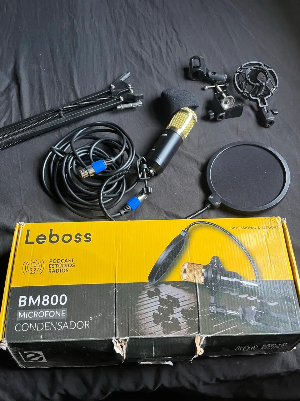 Kit Profissional Microfone Condensador BM800 Preto e Dourado