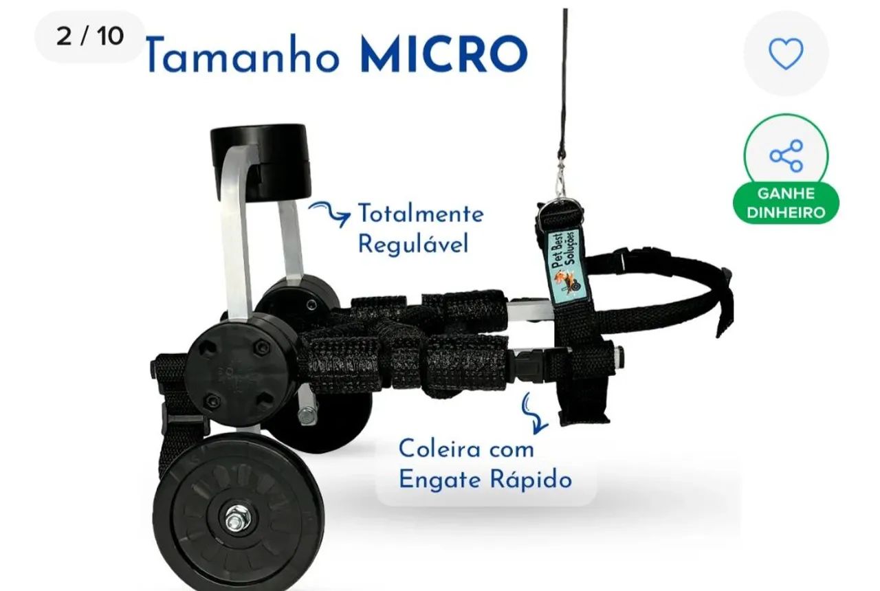 Cadeira de 2 rodas para gato ou cachorro deficiente 