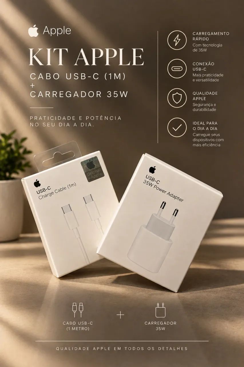 Kit Apple USB-C - Cabo 1 Metro + Carregador 35W