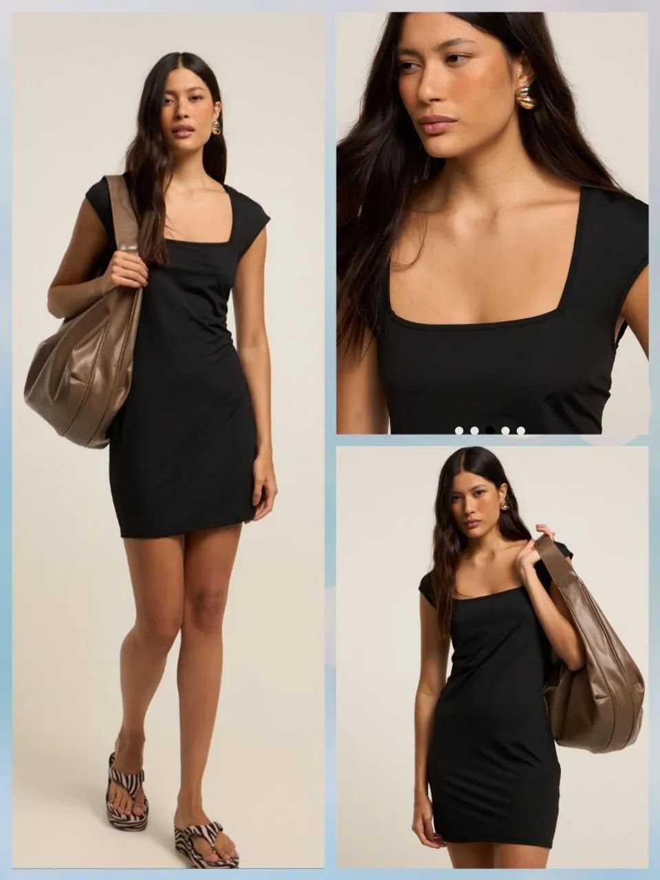 Vestido em Microfibra, decote quadrado, novo