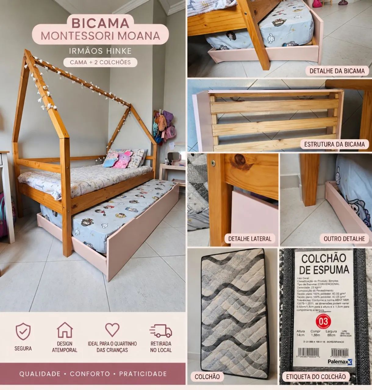 Cama Montessori com bicama