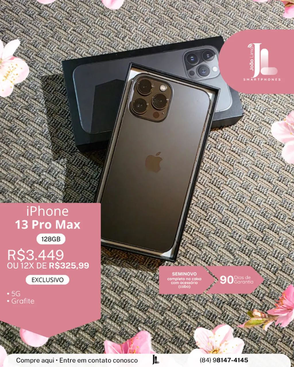 IPHONE 13 PRO MAX, 128GB, GRAFITE, SEMINOVO, EXCLUSIVO