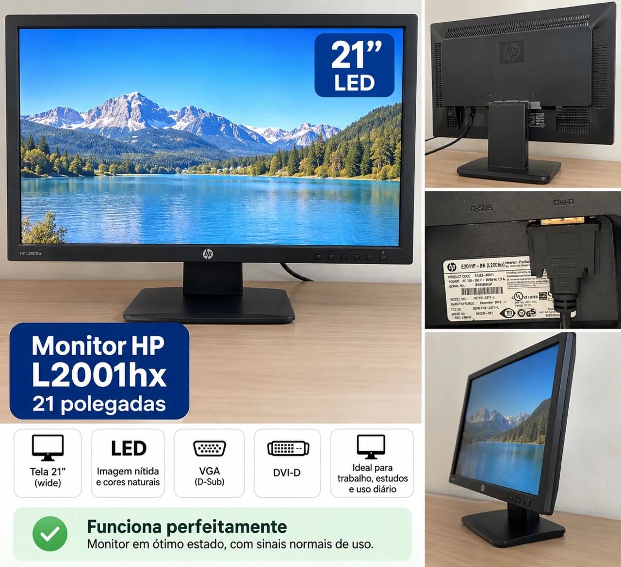 Monitor HP 21? LED L2001hx - Funcionando Perfeitamente
