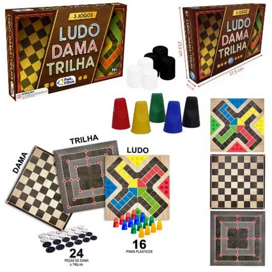 Jogo de Tabuleiro 3 Jogos Ludo Dama e Trilha - Foto 2