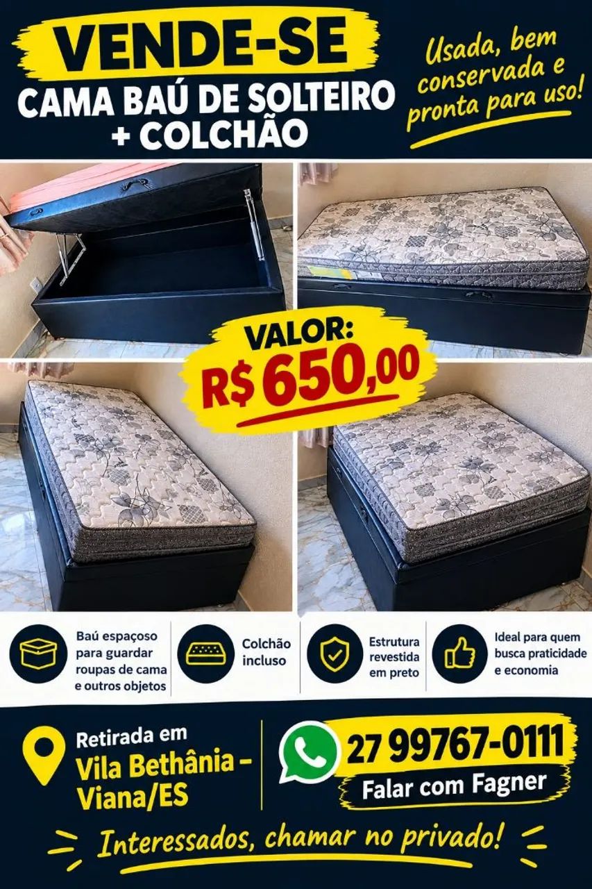 Cama baú + colchão de solteiro 