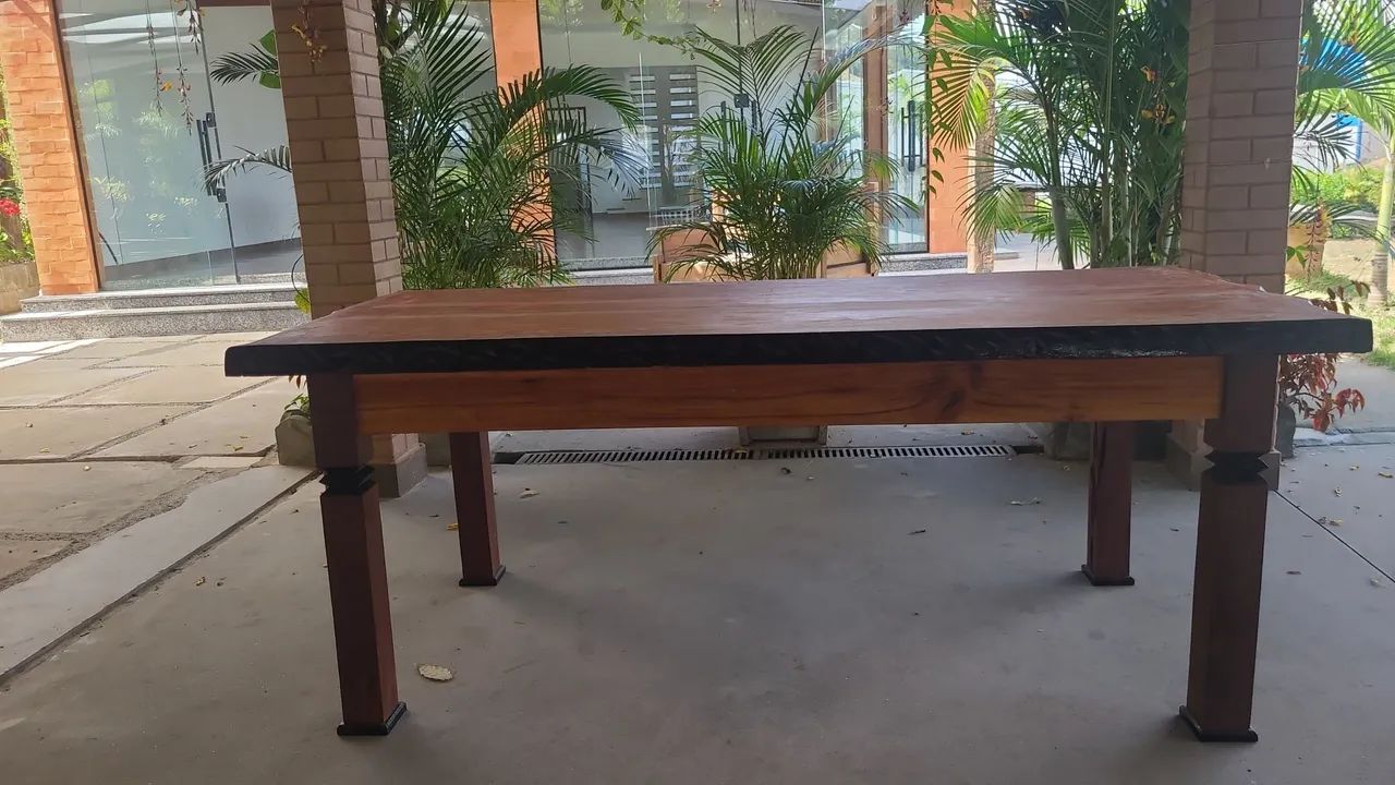 Mesa rústica de madeira maciça maciça - Foto 2