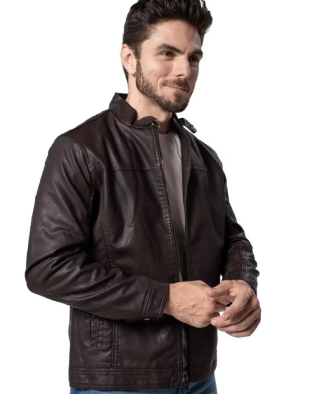 JAQUETA COURO PU MASCULINA GG NOVA  - Foto 4
