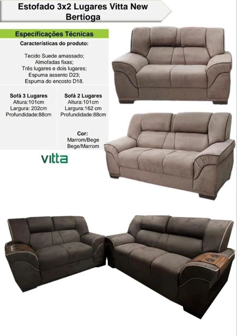 Conjunto Sofá Estofado Vitta New Bertioga  2x3 Lugares-SUPER OFERTA!