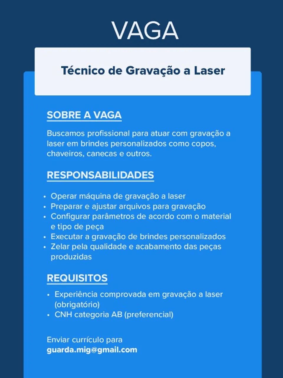 AUXILIAR DE  GRAVAÇAO DE BRINDES