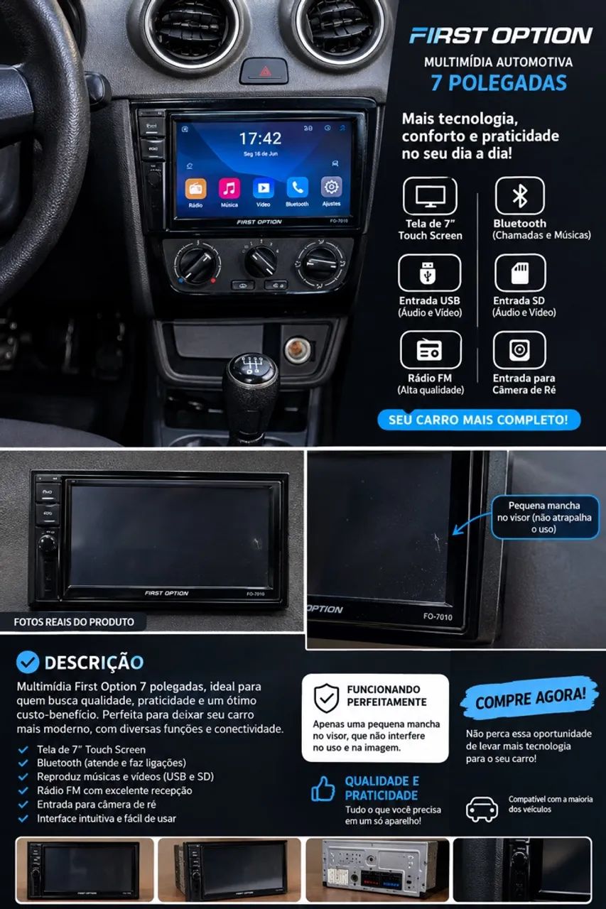 Multimídia Automotiva First Option 7 Polegadas