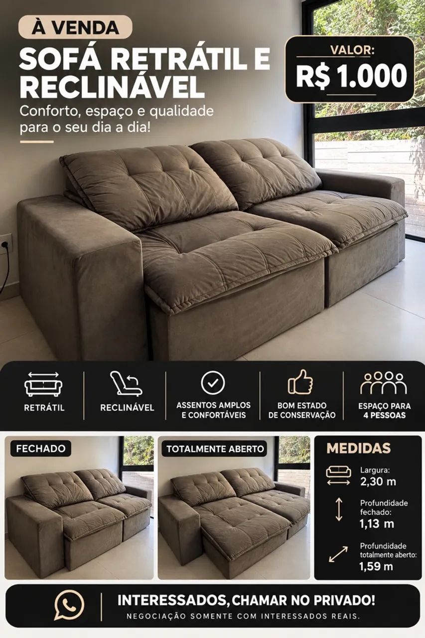 Vende-se Sofá Retrátil e Reclinável 