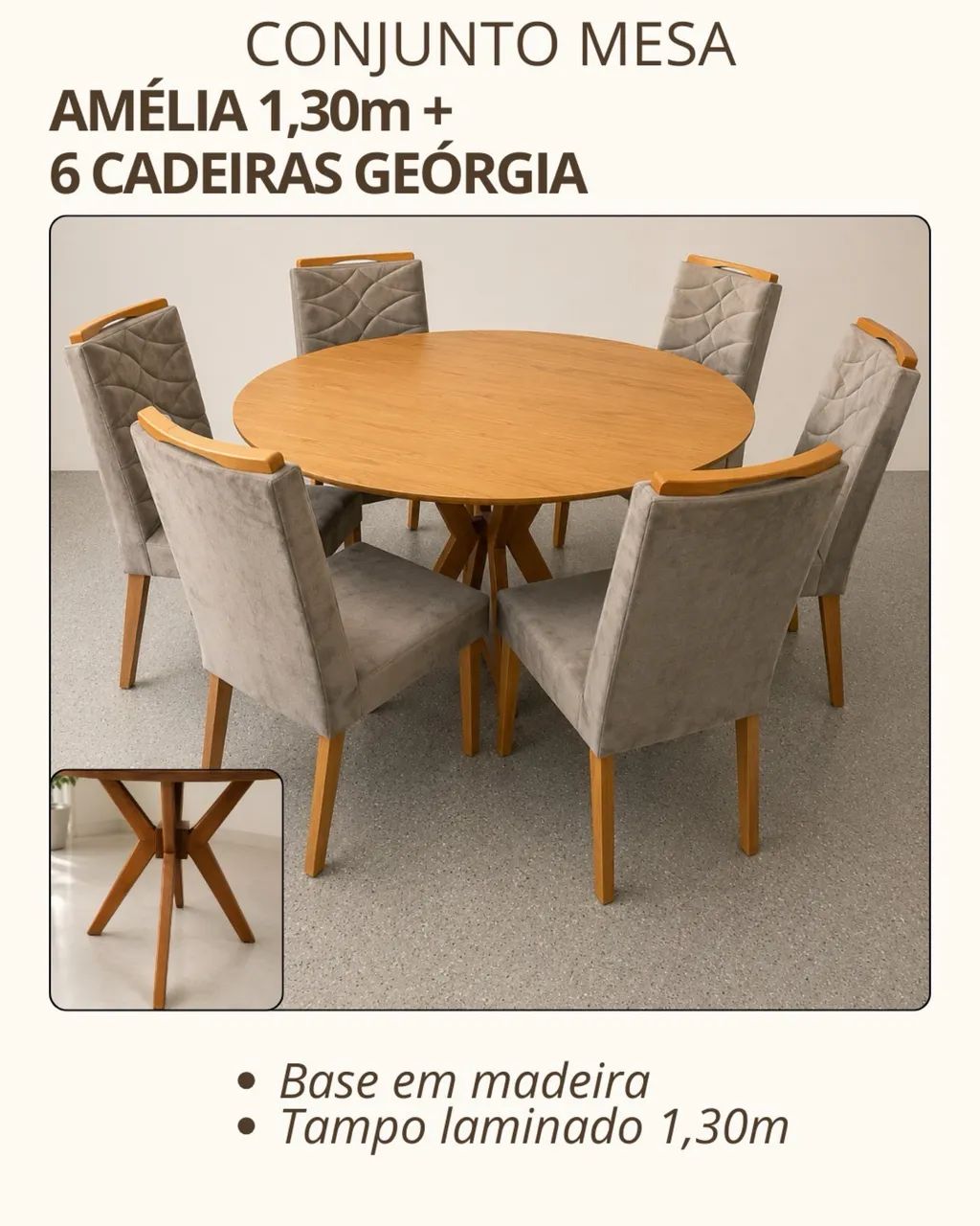 MESA DE JANTAR 130x130 Com 6 CADEIRAS  - Foto 2