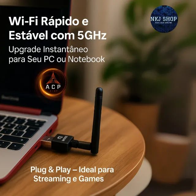 Placa Wifi Usb De Rede Dual Band 2.4 E 5ghz 600mbps Pc Placa de Rede para PC 
