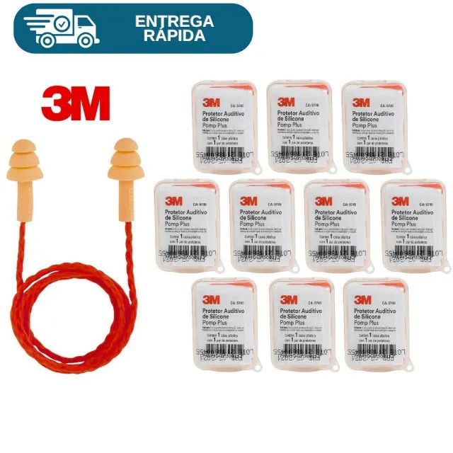 Pomp Plus 3m Protetor Auricular Em Silicone Cordão - 10 Unidades