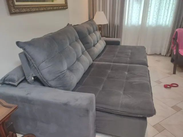 Sofá Retrátil e Reclinável Cinza Escuro 2 Lugares - Foto 5