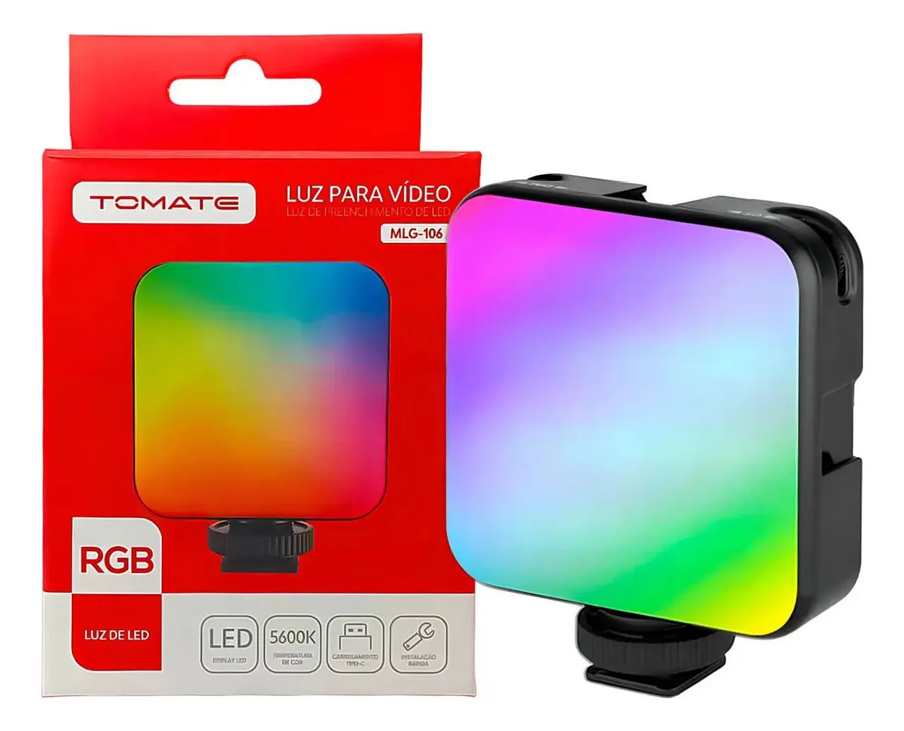 Iluminador LED Tomate MLG-106 RGB Recarga 5600K Preto Mini Luz Portátil
