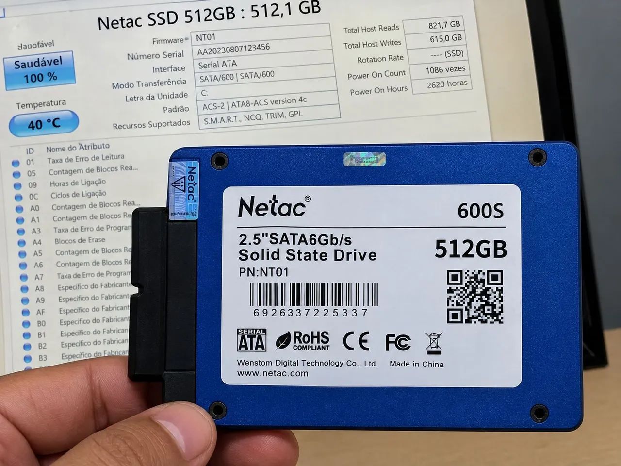SSD 512 gb 100% saudável 