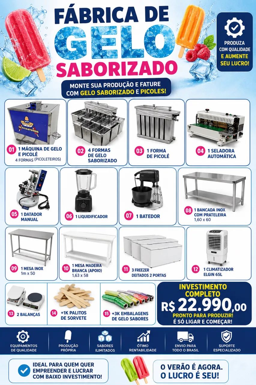 FÁBRICA DE GELO SABORIZADO E PICOLÉ COMPLETA - Foto 3